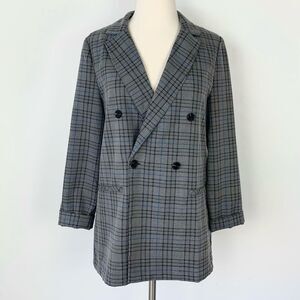 Wild Fable Oversized Double Breasted Grey Plaid Blazer Jacket